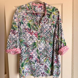 Foxcroft Floral Shirt Pink Cuffs Women’s Size 20W Wrinkle Free 100% Cotton